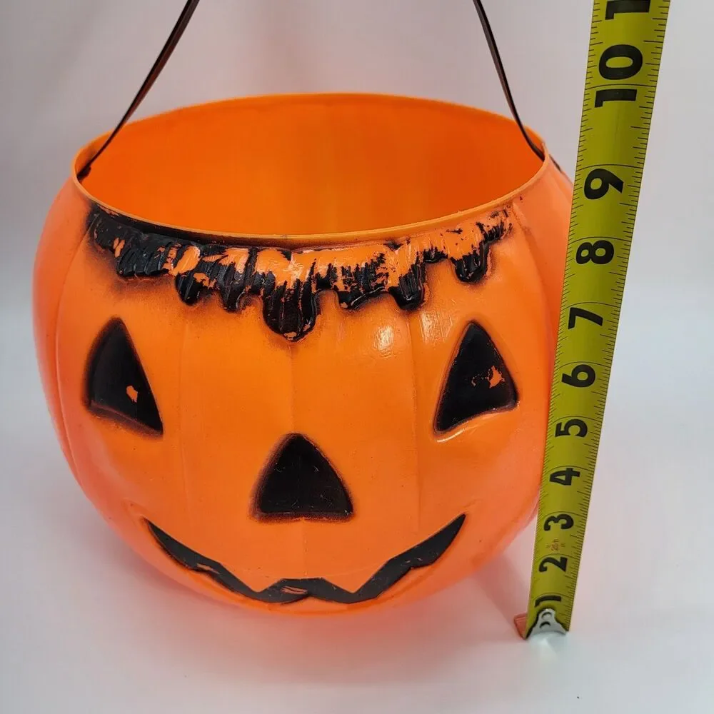 Vintage 1970 Empire Pumpkin Jack-O-Lantern Blow Mold Candy Pail Treat Bucket